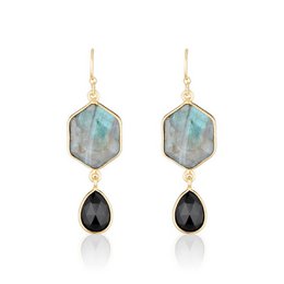 Boucles d'oreilles "Sharon"  labradorite et onyx noir