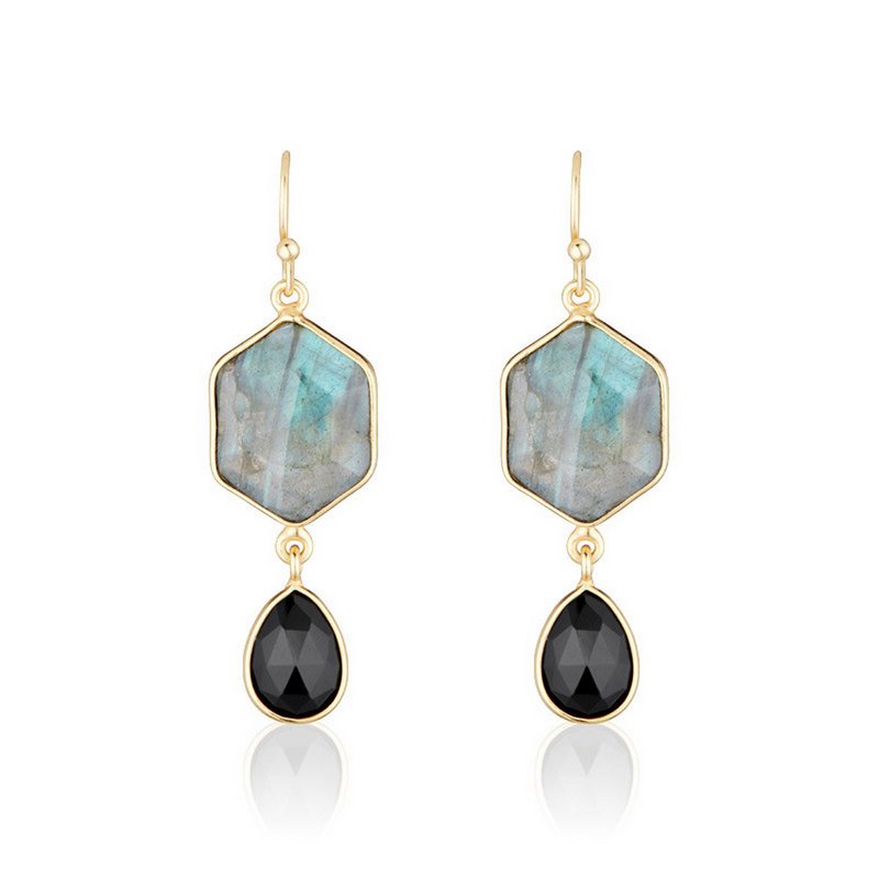 Boucles d'oreilles "Sharon"  labradorite et onyx noir