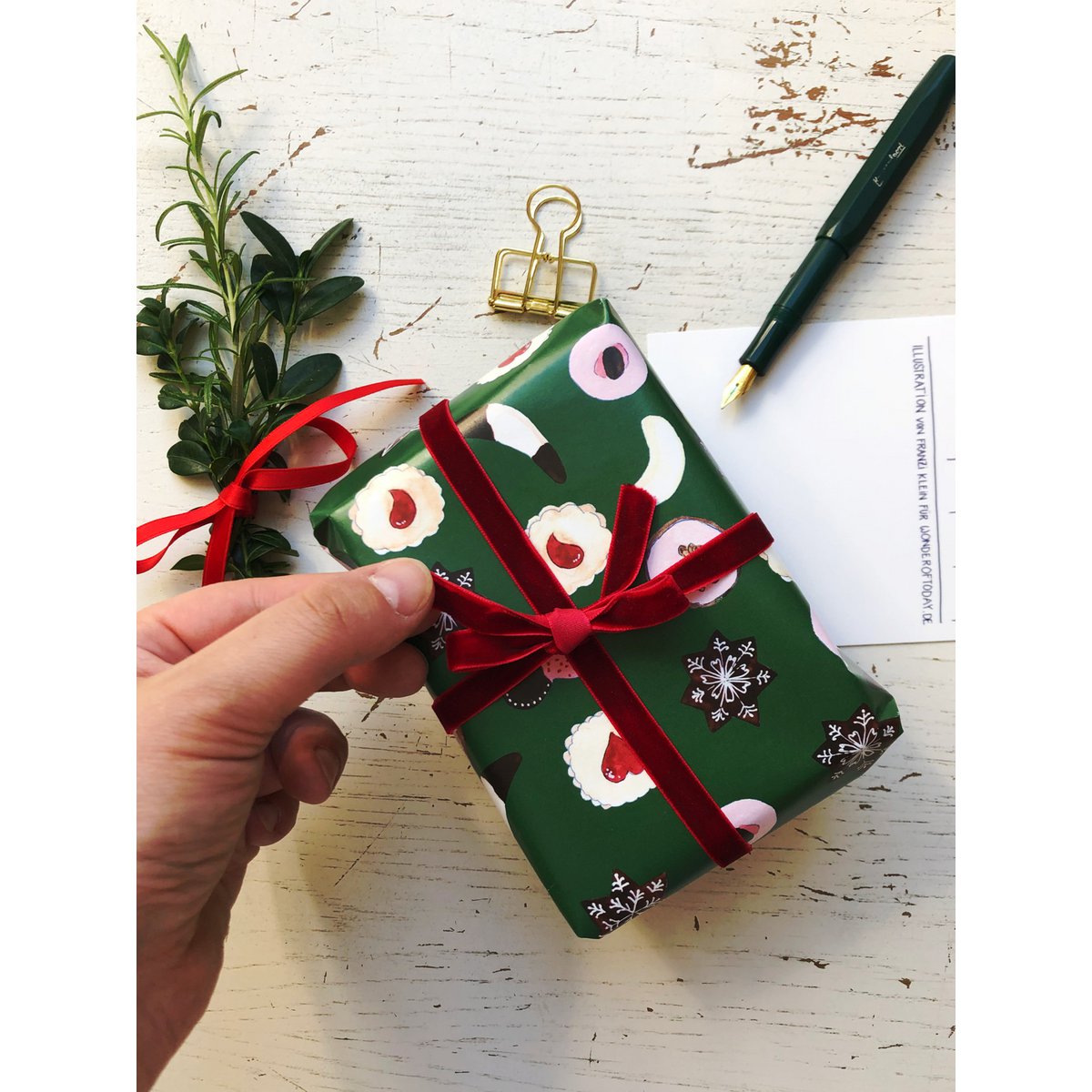 Papier cadeau pour biscuits vert