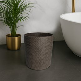 Poubelle ronde de cuir synthétique en cuir marron enduit de 22xh28 cm