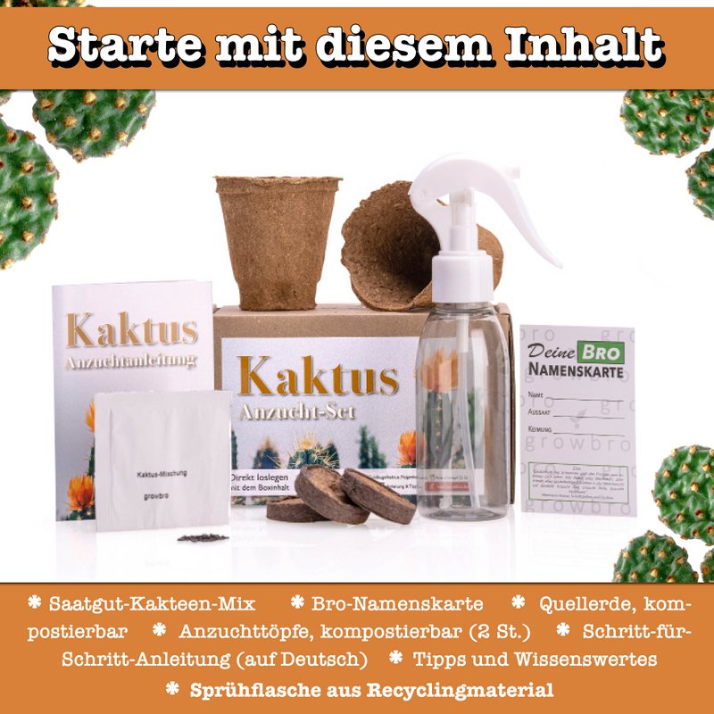 growbro| Set per la coltivazione di cactus con flacone spray | IL REGALO DI CACTUS per donne e uomini %23 regalo di semi %23 regalo di semi per gli ospiti %23 cactus