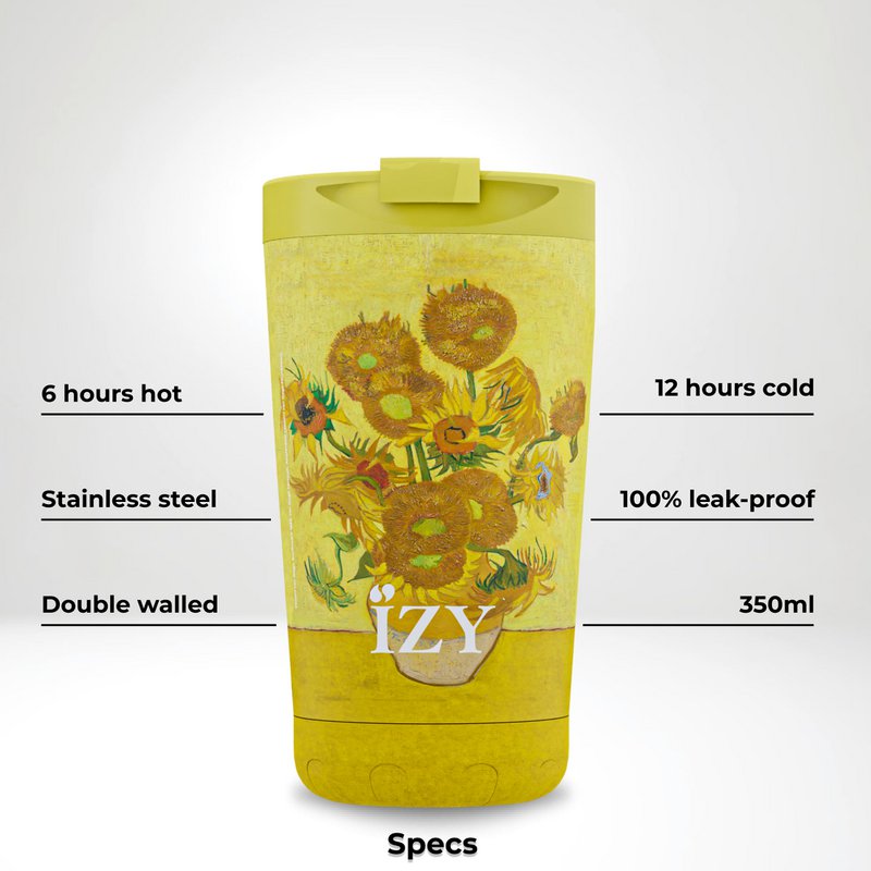 IZY Mug, Sunflowers, 350ml, giftbox - Thermische beker | reisbeker | Afsluitbare mug voor hete of koude dranken | isoleerbeker | Thermos | Mug