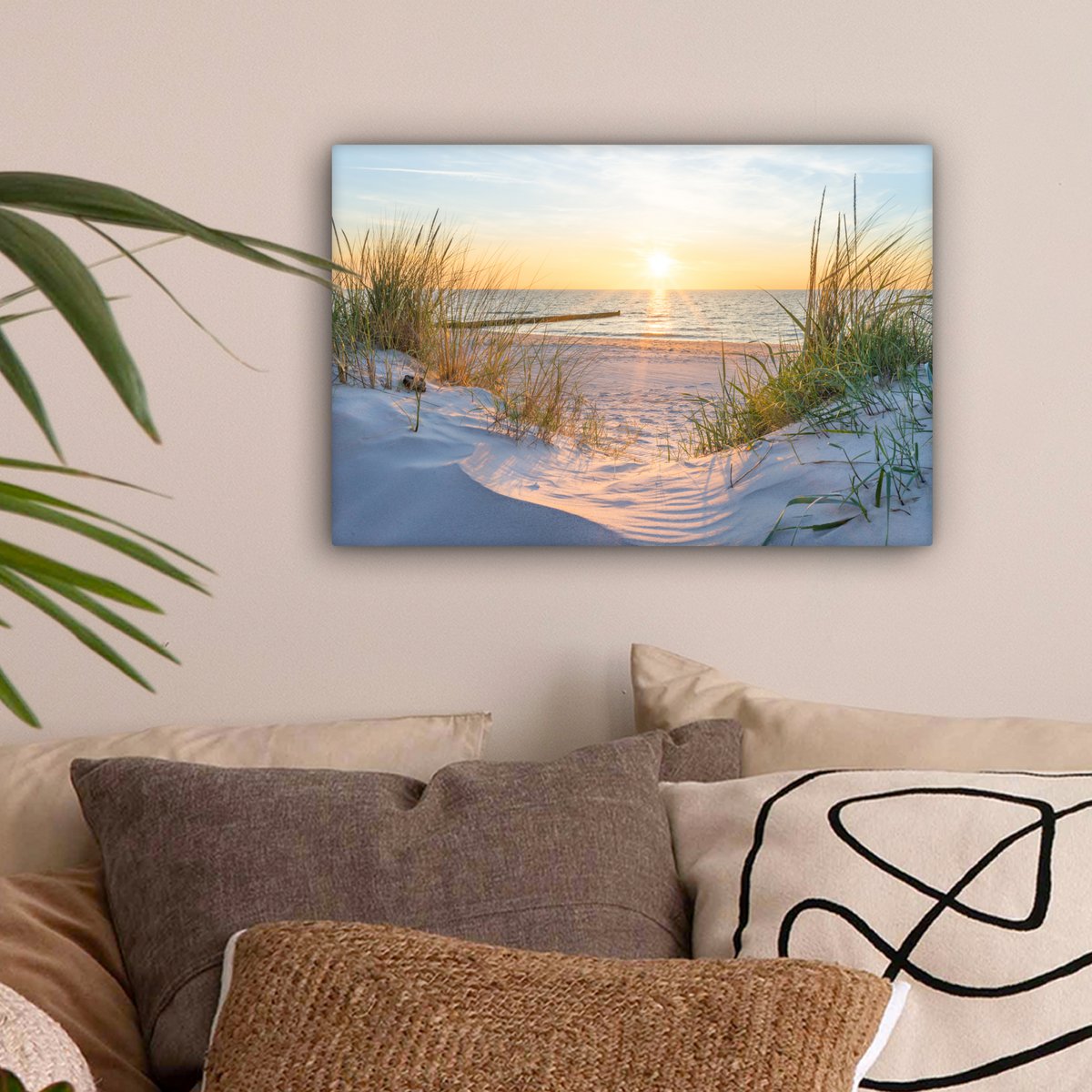 Pintura de lienzo - Decoración de pared - Playa - Sol - Dune - hierba - arena - horizonte