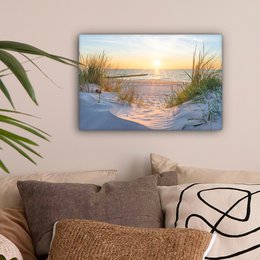 Canvas Maleri - Wall Decoration - Beach - Sun - Dune - Grass - Sand - Horizon