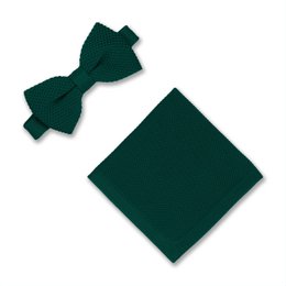 Green Knitted Bow Tie and Knitted Pocket Square Set