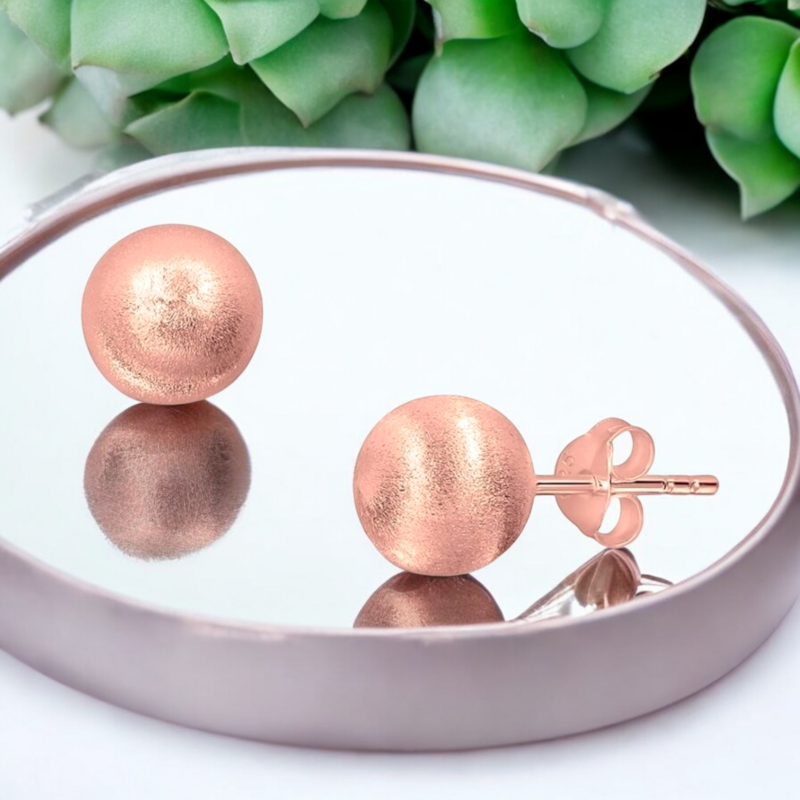 Matte Classic 6 mm Ball Stud Earrings - 18K Rose Gold Plated, 925 Sterling Silver - OHR925-157