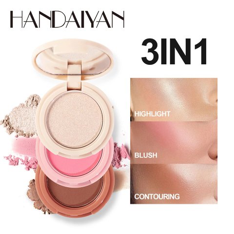 3 In 1 Matte Highlighter Contouring Blush Palette Pearly Shiny Lidschatten Multifunktionale Gesicht Make-Up Palette Weibliche Kosmetik