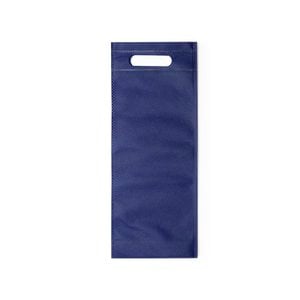 NAVY BLUE RESISTANT NON-WOVEN BAG FOR 75 CL. WINE BOTTLES. HEAT-SEALED FINISH AND WITH A RESISTANT DIE-CUT HANDLE WITH REINFORCEMENT
