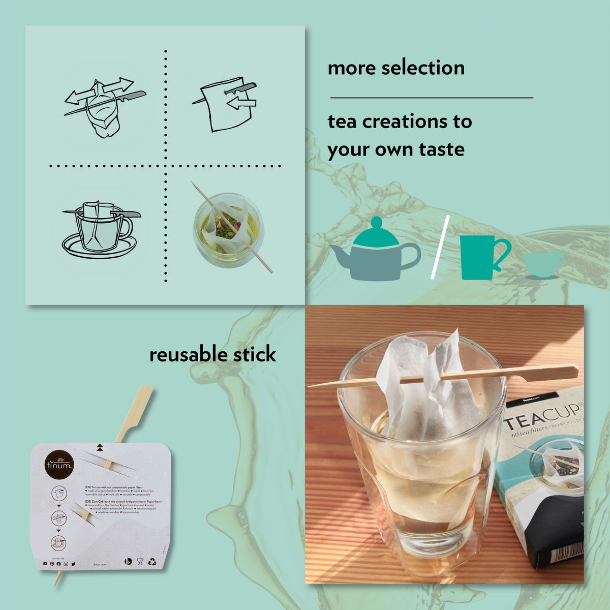 TEACUP, Tea Filters + Bambusstick