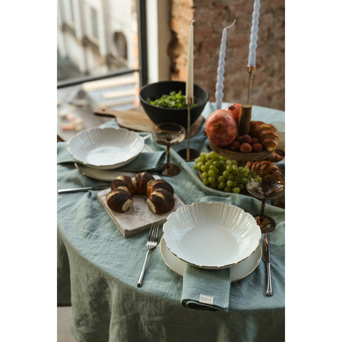 Ocean Mint linen tablecloth
