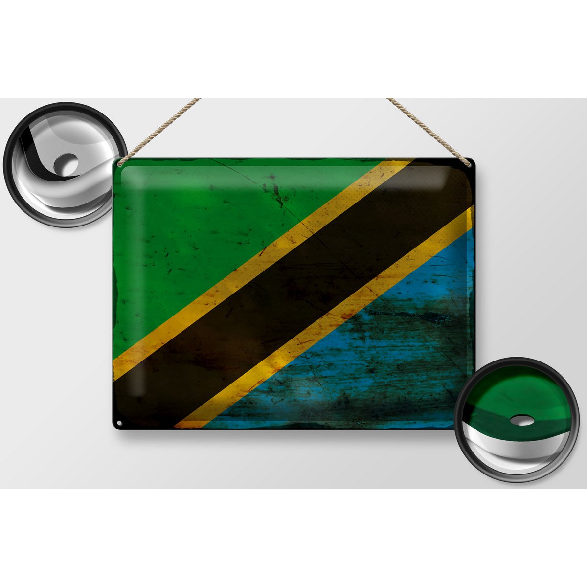 Tin Sign Flag of Tanzania 40x30cm Flag of Tanzania Rust