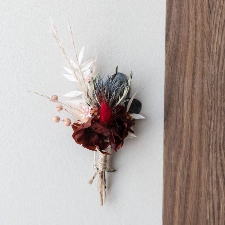 Anstecker Bräutigam I Trauzeuge I Trockenblumen Eukalyptus rosa rot