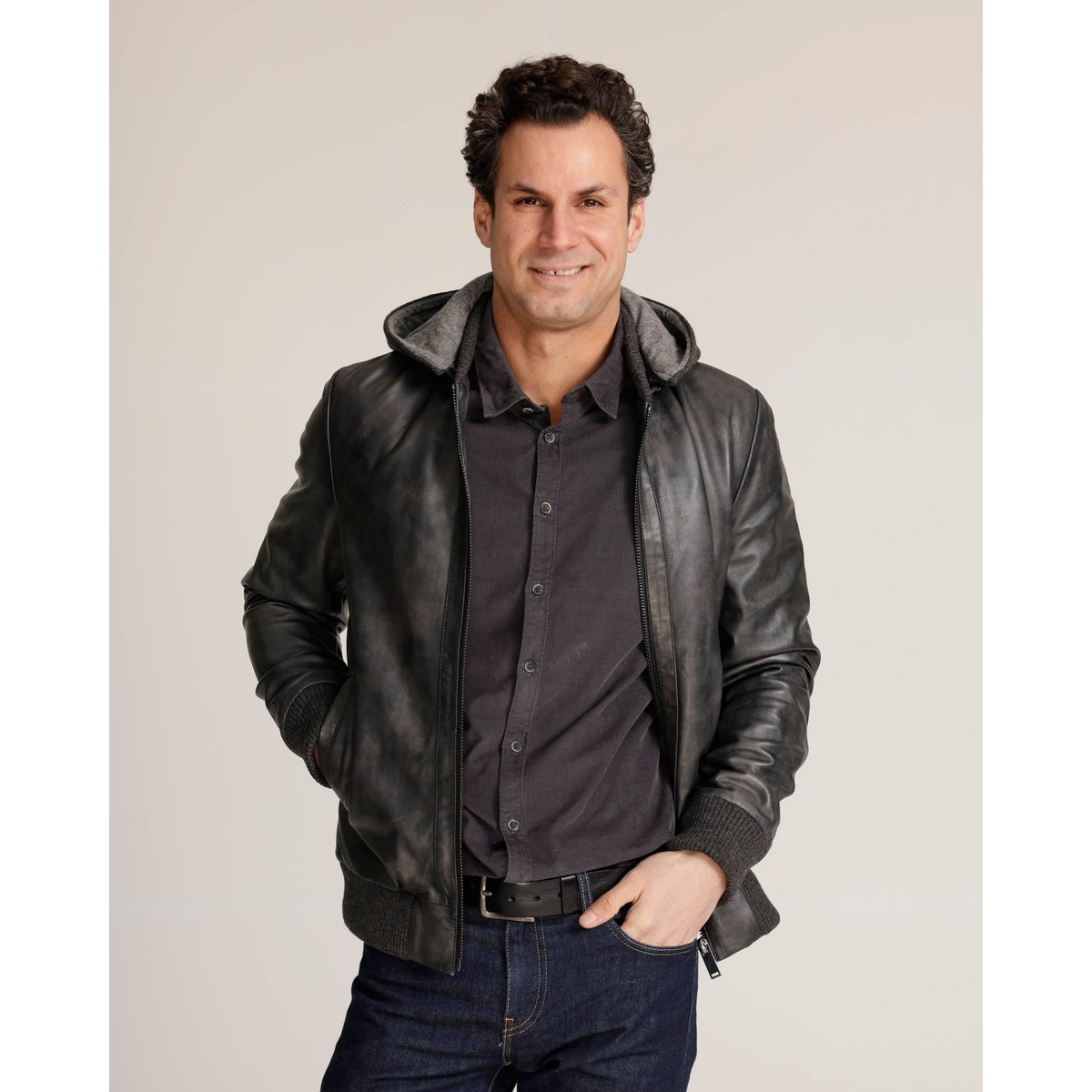 York │ Leder Moto Jacke mit Hoodie