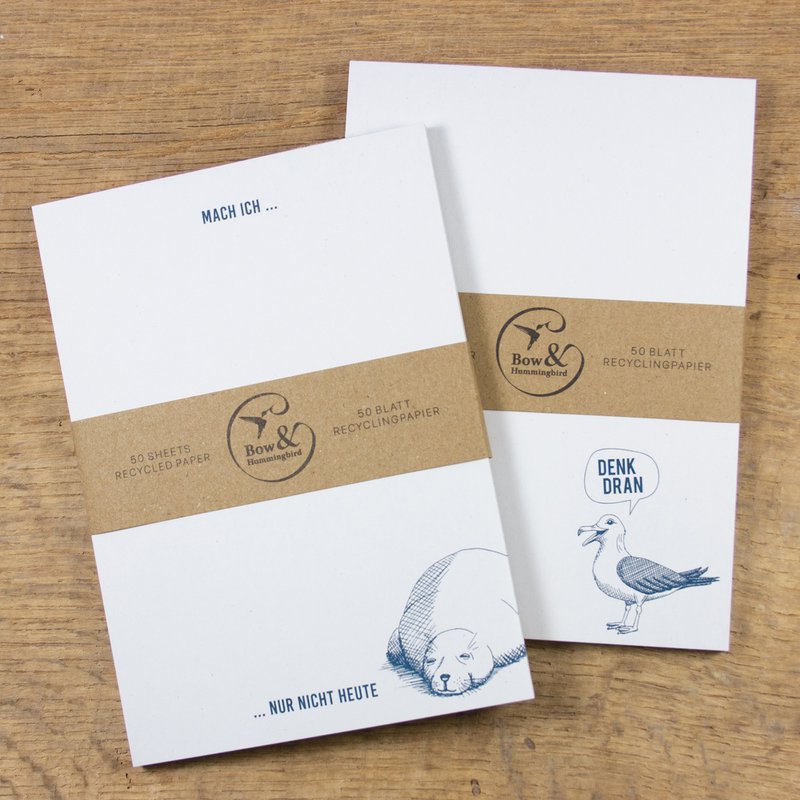 Let op blok "Remember" Möwe van gerecycled papier