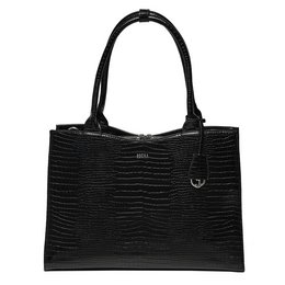 Black leather laptop bag with croco embossed pattern, suitable for 15.6" laptops.