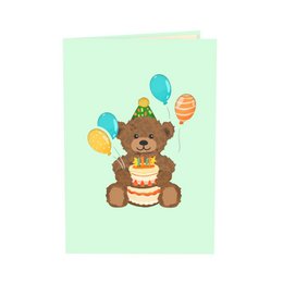 Teddy con tarjeta emergente de pastel de cumpleaños