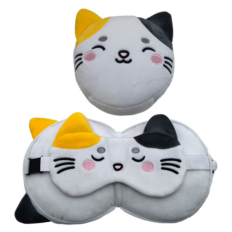 Relaxeazzz Adoramals Pets Lola die Katze Plüsch-Reisekissen und Augenmaske