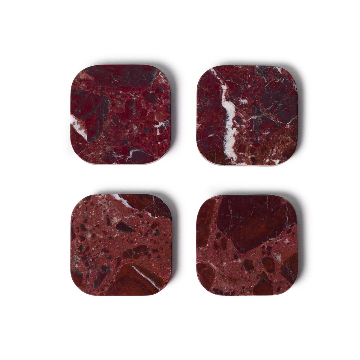 Marble coasters - organic - red - set of 4 pieces - 10x10x1cm
