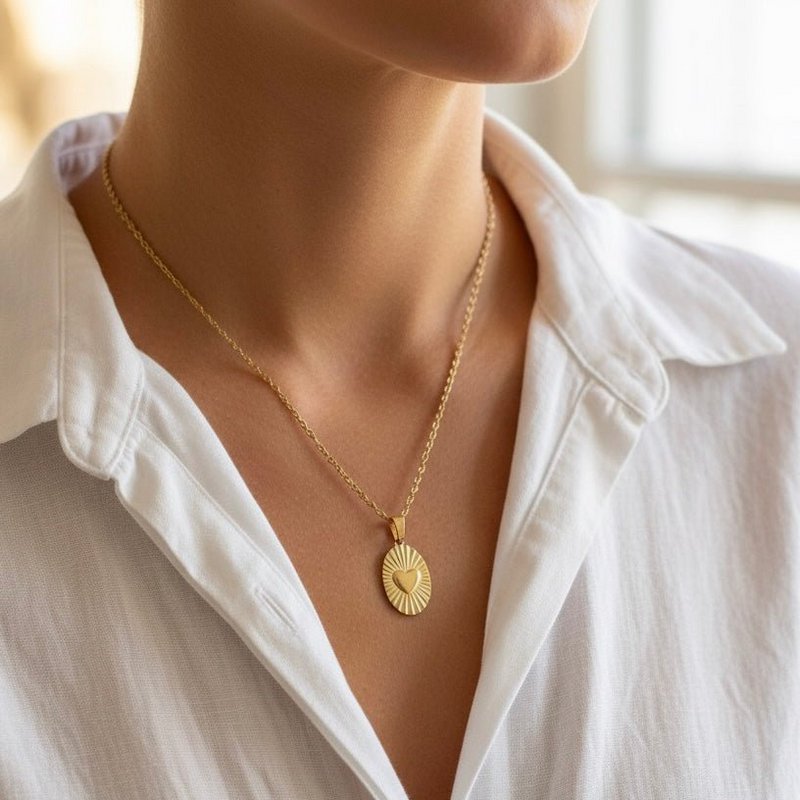 OVAL HEART – Necklace with Gold Oval Heart Charm