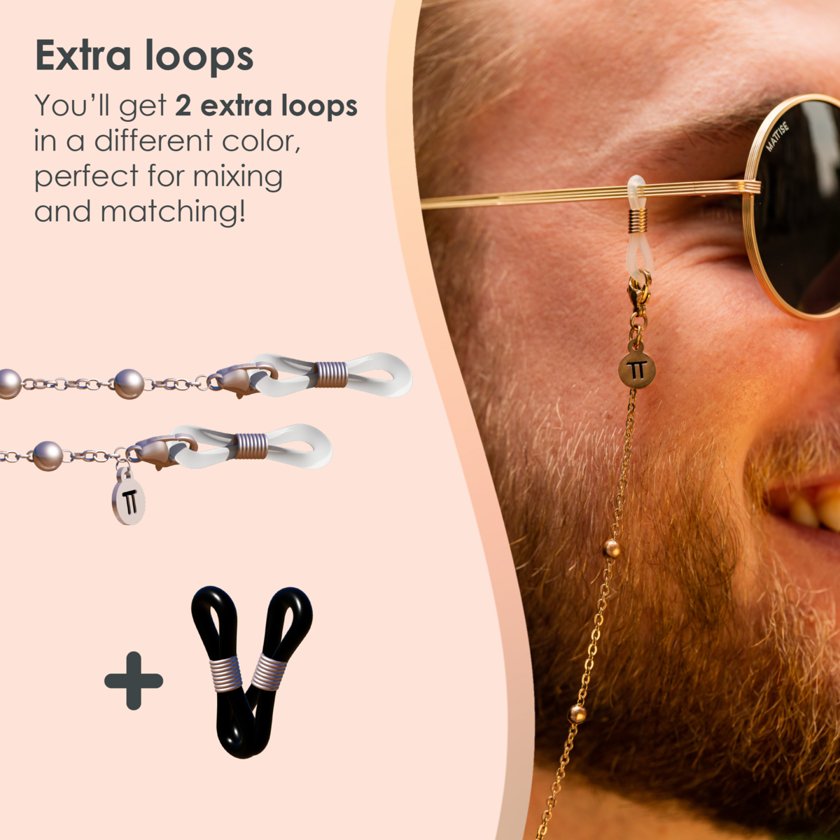 Glasses Cord Balls Rose Gold — 100% Stainless Steel & Unisex Eyewear Cords for Women and Men — Glasses Chain with Extra Loops — Brillenkoord Brillenband Brillenkette Cordon de Lunettes Cordón Para Gafas