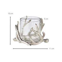 EDZARD lantern Kingston, antler design, aluminum, silver-colored, with glass, height 13 cm, ø 15 cm