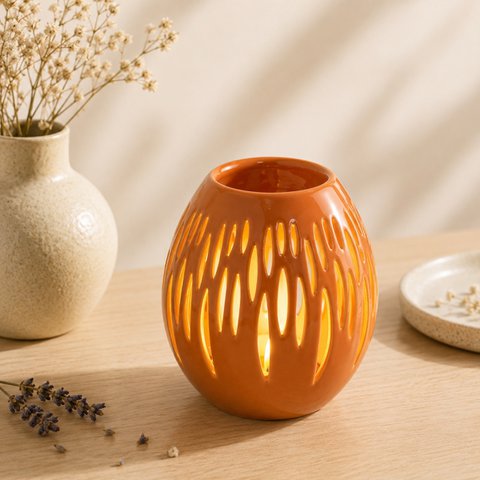 Parfümbrenner Serie Céramy – Ovali Terra – Kerzenhalter aus lackierter Keramik – Diffusion von Duftwachs, ätherischen Ölen – dekorative Geschenkidee