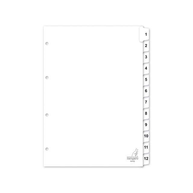 Onglet Kangaro A4 chiffres carton 190gsm 4r. 12 pièces blanc