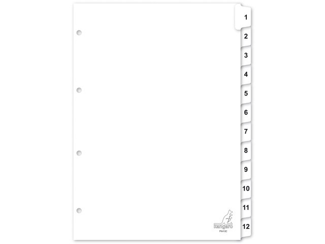 Tab Kangaro A4 numbers cardboard 190gsm 4r. 12pcs white
