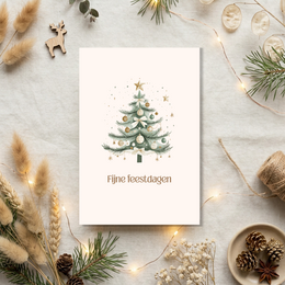 Kerstkaart beige boho kerstboom - FR, EN, NL, DE