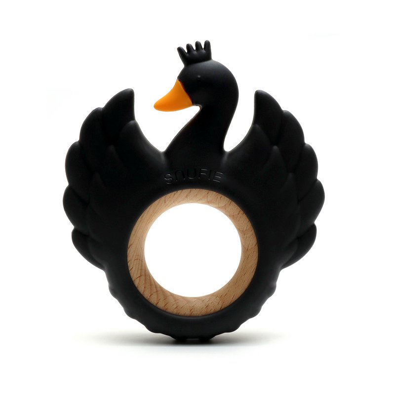 Weich & hart | Swan Wood & Silicone Teether | SCHWARZ