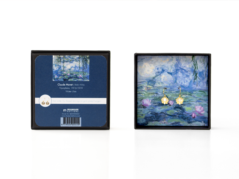 Gold plated earrings with Water Lily, Claude Monet