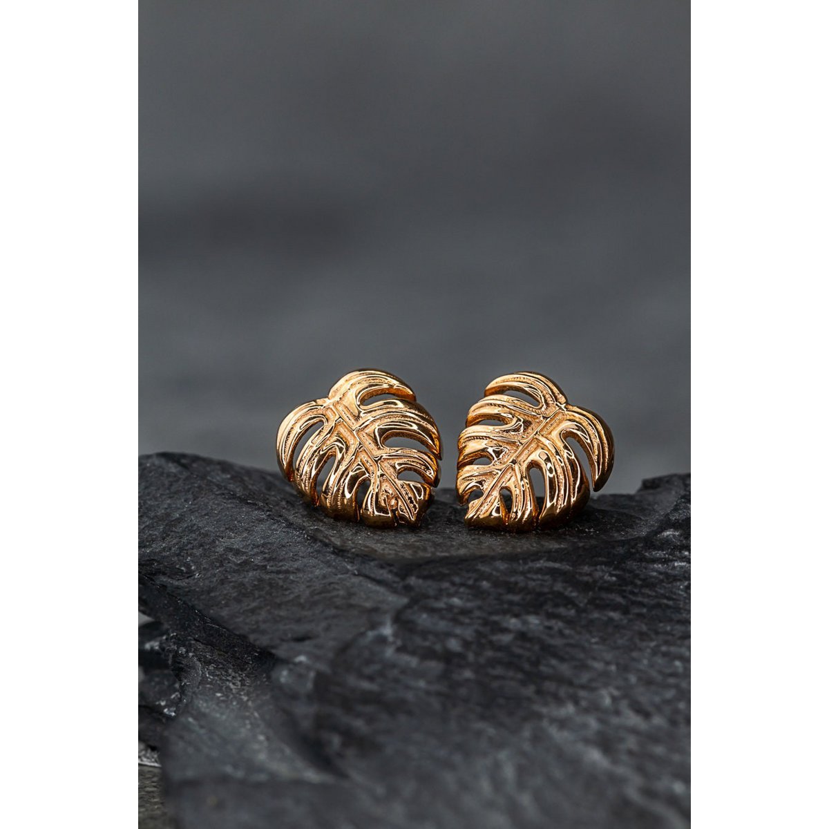 Monstera Leaf Stud Oorbellen - 925 Sterling Rose Verguld - Exotische Bladeren Sieraden - OHR925-89