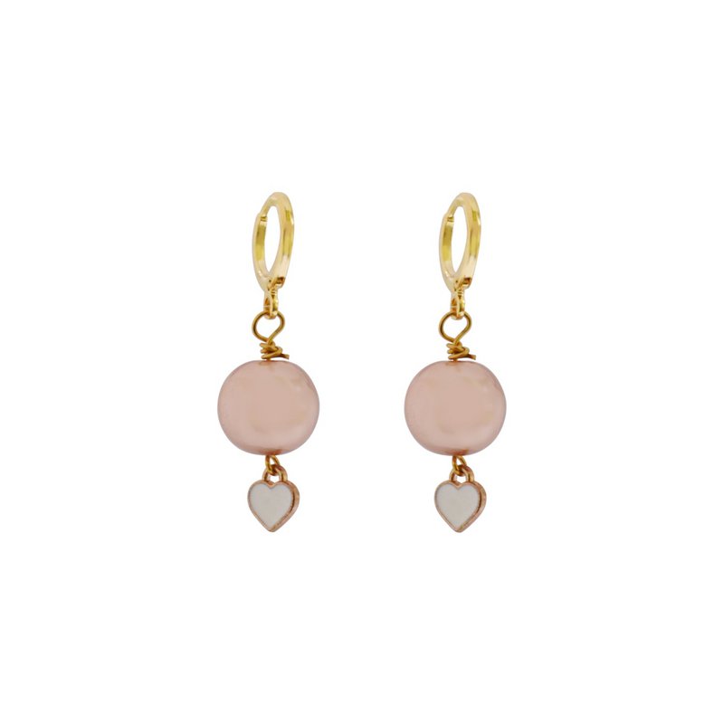 Boucles d'oreilles Huggie coeur blanc, Boucles d'oreilles perle, Boucles d'oreilles rose et blanc | par lovebynlanla