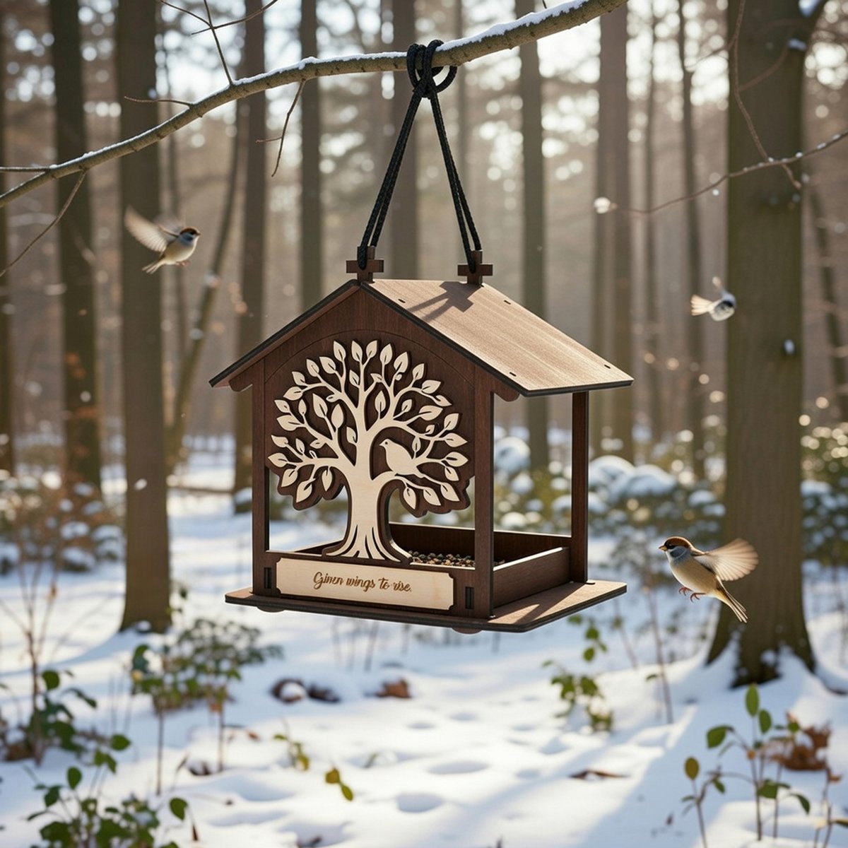 Handgefertigter Vogelfutterspender aus Holz, Garten- und Wildtiergeschenk
