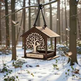 Handgefertigter Vogelfutterspender aus Holz, Garten- und Wildtiergeschenk