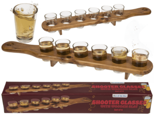 Shooter glass, set of 6pcs. with wooden slat,