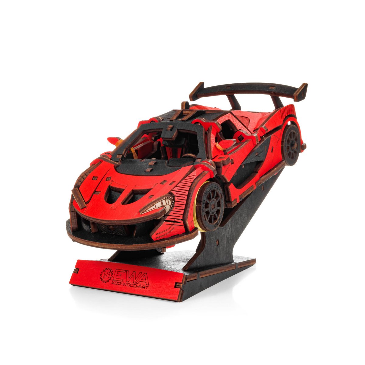 Eco Wood Art (EWA) DIY 3D Mechanical Model Racing Car Rot, 4073, 21x9,5x 5,7 cm