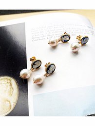 Black Mini Cameo And Pearl Earrings