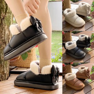 Winter Frauen Nette Warme Stiefeletten Im Freien Nicht-slip Dicke Sohle Schnee Stiefel Pelzigen Bogen Baumwolle Schuhe Männer Pu wasserdicht Plüsch Stiefel