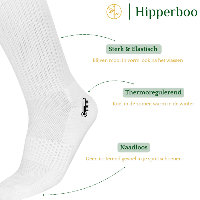 Hipperboo® 3 of 6 Paar Bamboe Sportsokken | Tennissokken | Hardloopsokken | Naadloos | Zwart of Wit | Meerdere maten