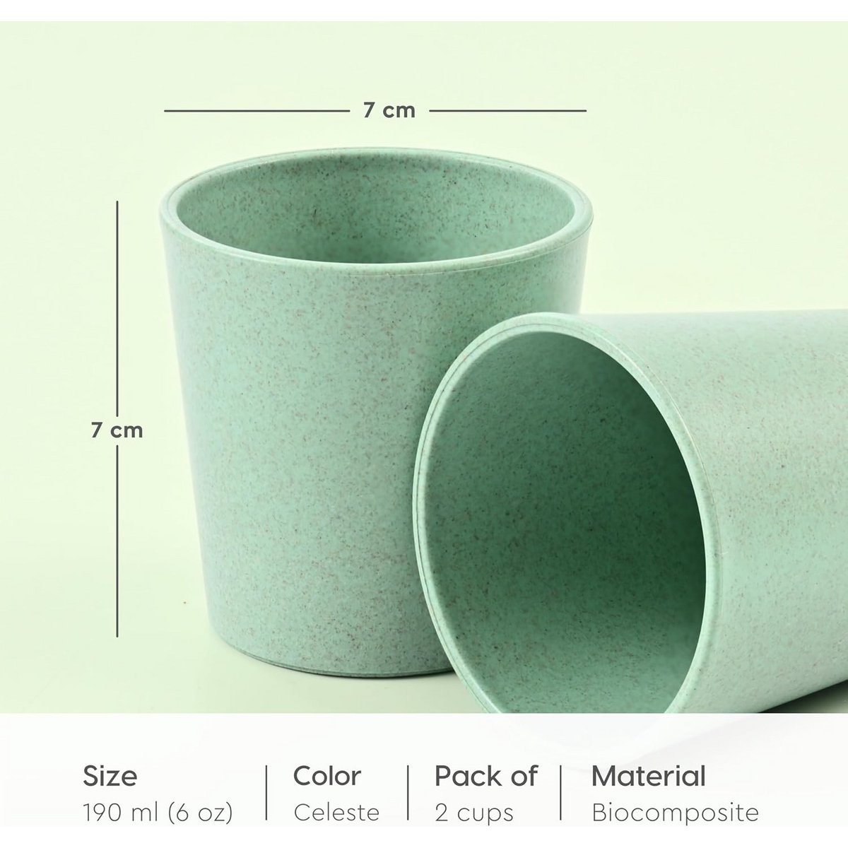 Ecofy Earth-Friendly | Set of 2 | 180 ml | Unbreakable Drinking Glass for Water and Juice | Each | Tumblers for Kids Made with Rice Husk Biocomposite| Microwave Safe | for Hot & Cold | Celeste TUV Certified