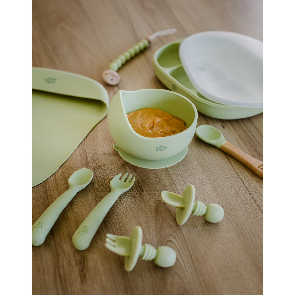 Siliconenlepel en vork van Olive Green