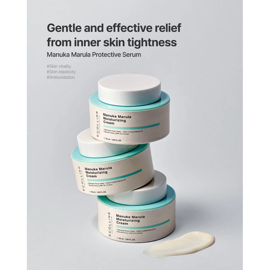ECOLLINE Clean Beauty Crema Hidratante Dermocosmética| Reparación de barreras con miel de Manuka y aceite de marula | Cuidado de la piel COREANO