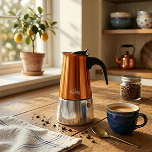 Any Morning Stovetop Espresso Coffee Maker Stainless Steel Induction Moka Pot, 300 ml, 10 oz, Copper