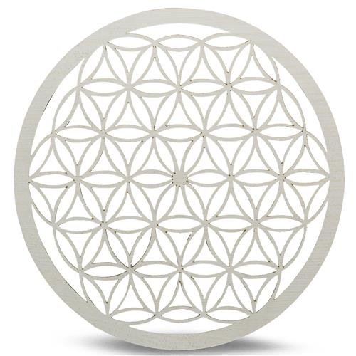Bandeja Rejilla Madera Cristal Flor de la Vida Blanco 20 cm