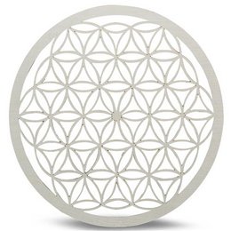 Bandeja Rejilla Madera Cristal Flor de la Vida Blanco 20 cm