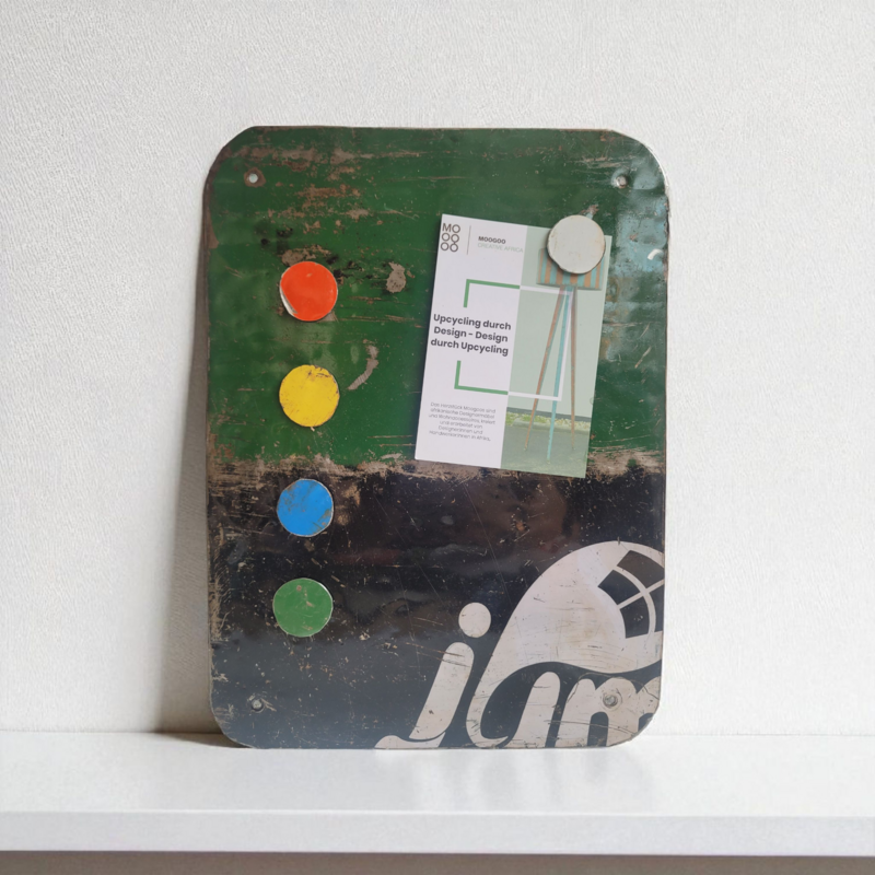 Magnetic board made from recycled oil drums with 5 colorful magnets