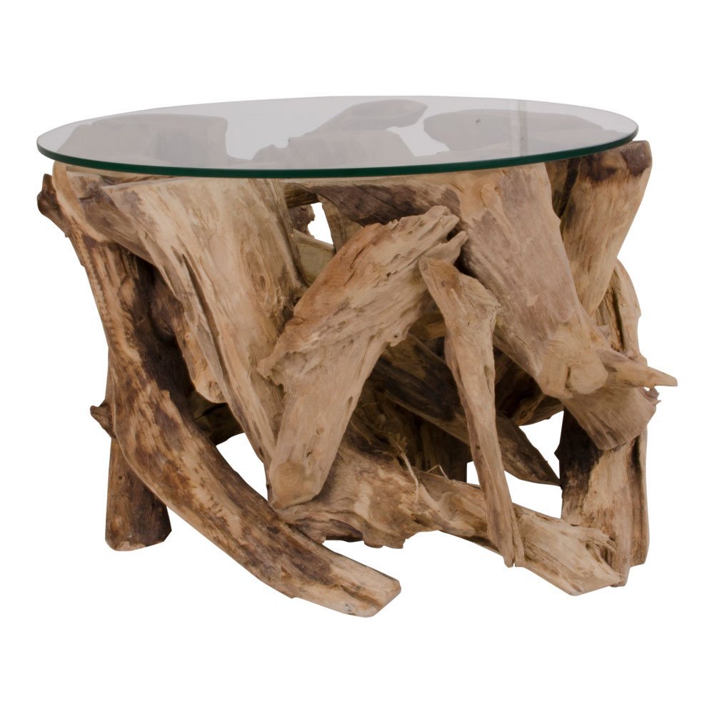 Grand Canyon Coffee Table - Coffee Table, glass with nature legs, Ø60x40 cm