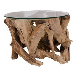 Grand Canyon Coffee Table - Coffee Table, glass with nature legs, Ø60x40 cm