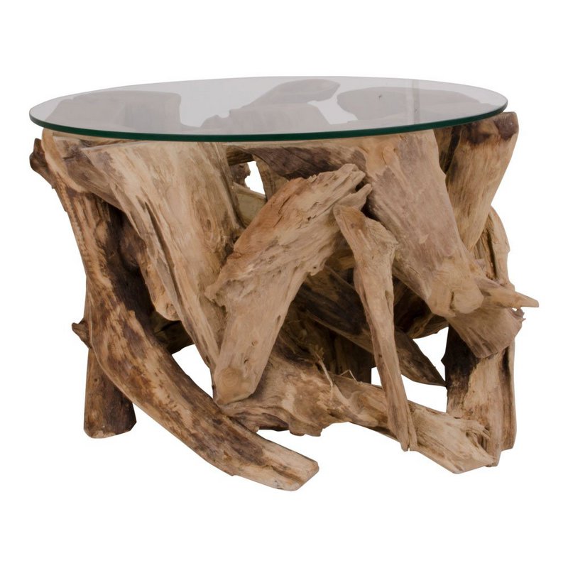 Grand Canyon Coffee Table - Coffee Table, glass with nature legs, Ø60x40 cm